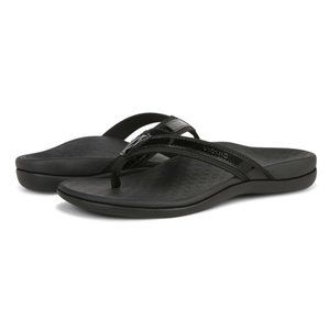 Vionic Black Tide II Leather Toe Post Flip Flop Orthotic Sandals 6